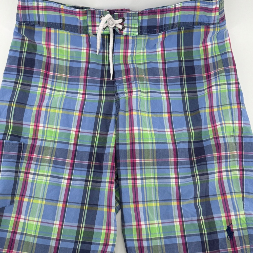 Polo Ralph Lauren Swim Trunks Mens Large Preppy Plaid Mesh Lined Heritage Blue L